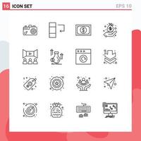 Universal Icon Symbols Group of 16 Modern Outlines of film management money hand business Editable Vector Design Elements