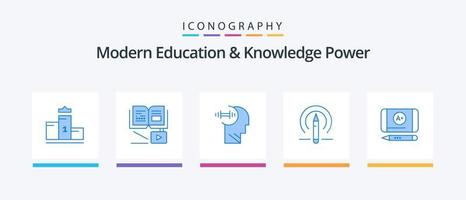 Modern Education And Knowledge Power Blue 5 Icon Pack Including achieve. tools. training. education. learining. Creative Icons Design vector