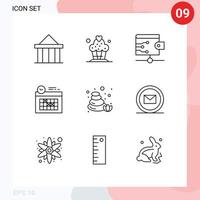 Pack of 9 Modern Outlines Signs and Symbols for Web Print Media such as nature stones cloud day design Editable Vector Design Elements