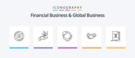 negocio financiero y paquete de iconos de línea de negocios global 5 que incluye crear. texto. dólar. carta. piedra. diseño de iconos creativos vector