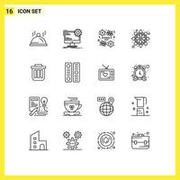 Outline Pack of 16 Universal Symbols of trash pattern static india women Editable Vector Design Elements