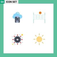 Pack of 4 creative Flat Icons of cloud marketing server volleyball brightness Editable Vector Design Elements