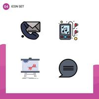 Modern Set of 4 Filledline Flat Colors and symbols such as call chart communication headphones graph Editable Vector Design Elements