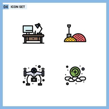 4 User Interface Filledline Flat Color Pack of modern Signs and Symbols of table lamp camera business tools plus Editable Vector Design Elements