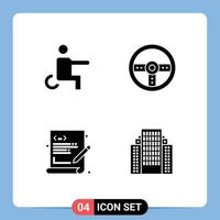 Set of 4 Modern UI Icons Symbols Signs for disabled language wheelchair game web coding Editable Vector Design Elements