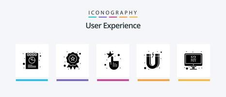 paquete de iconos de glifo 5 de experiencia de usuario que incluye programación. codificación. interactivo. imán. atracción. diseño de iconos creativos vector