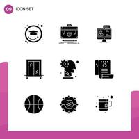 9 Universal Solid Glyphs Set for Web and Mobile Applications gear window chat interior meeting Editable Vector Design Elements