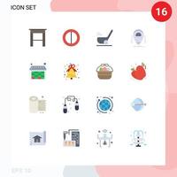 Mobile Interface Flat Color Set of 16 Pictograms of time calendar short technology droid Editable Pack of Creative Vector Design Elements