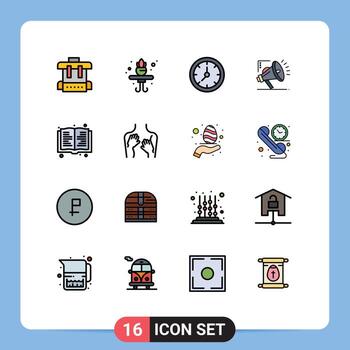 User Interface Pack of 16 Basic Flat Color Filled Lines of beauty read timer book marketing atoumation Editable Creative Vector Design Elements