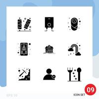 Pack of 9 Modern Solid Glyphs Signs and Symbols for Web Print Media such as house boss baby user contact Editable Vector Design Elements