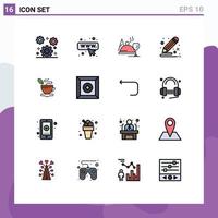 16 Universal Flat Color Filled Lines Set for Web and Mobile Applications cup paint dish draw creative Editable Creative Vector Design Elements