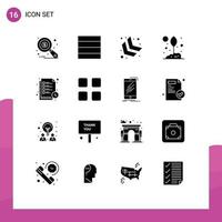 Modern Set of 16 Solid Glyphs Pictograph of list study time down left reading time leaf Editable Vector Design Elements