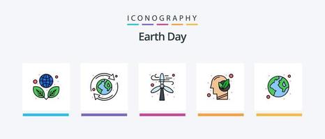 la línea del día de la tierra llenó el paquete de 5 íconos, incluido el humano. cerebro. ecológico energía. poder. diseño de iconos creativos vector