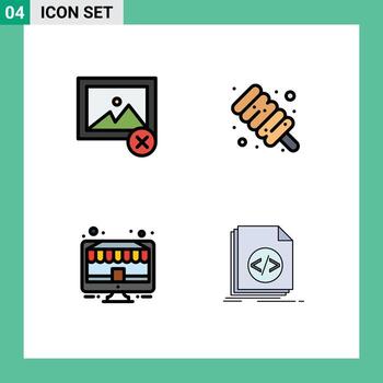 paquete de 4 signos y símbolos de colores planos de línea de llenado modernos para medios de impresión web, como eliminar elementos de diseño de vectores editables del código de viernes negro de comida del monitor