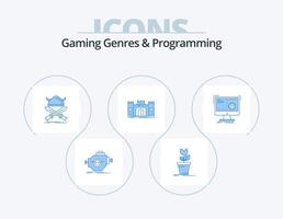 Gaming Genres And Programming Blue Icon Pack 5 Icon Design. fort. castle. obstacle. swords. viking vector