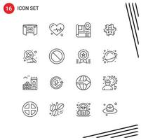 Pack of 16 Modern Outlines Signs and Symbols for Web Print Media such as share shape map logo branding Editable Vector Design Elements