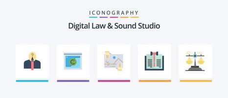 paquete de iconos de 5 planos de estudio de derecho y sonido digital que incluye digital. negocio. dominio. foto. dividendo. diseño de iconos creativos vector