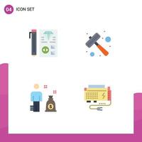 Editable Vector Line Pack of 4 Simple Flat Icons of coding business planning kitchen utensils investor Editable Vector Design Elements