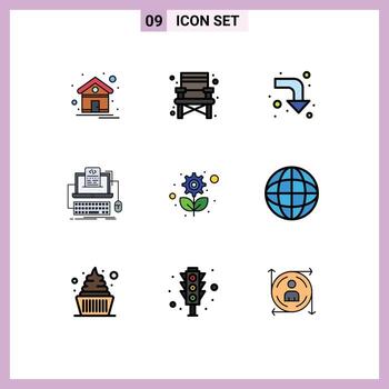 Filledline Flat Color Pack of 9 Universal Symbols of plant recycling reload screen computer Editable Vector Design Elements