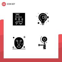 4 Thematic Vector Solid Glyphs and Editable Symbols of mouse mask arrow lamp construction Editable Vector Design Elements