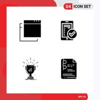 Group of 4 Solid Glyphs Signs and Symbols for apps win mobile smartphone first Editable Vector Design Elements