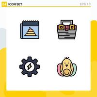 Filledline Flat Color Pack of 4 Universal Symbols of advertising toolkit journalism box gear Editable Vector Design Elements
