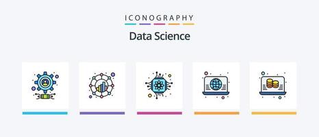 La línea de ciencia de datos llenó un paquete de 5 íconos que incluye big data. datos. web. nube. filtrar. diseño de iconos creativos vector