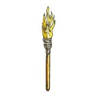 Torch Decorative Wooden Stick With Fire Color Vector