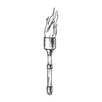 Torch Light Stick With Flame Monochrome Vector