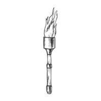 Torch Light Stick With Flame Monochrome Vector