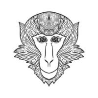 monkey head line art illustration vector