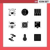 Group of 9 Modern Solid Glyphs Set for investment growth structure funds piano Editable Vector Design Elements