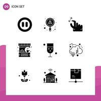 Mobile Interface Solid Glyph Set of 9 Pictograms of drink shop hand counter cafe Editable Vector Design Elements