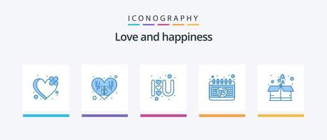 Love Blue 5 Icon Pack Including package. gift. heart sign. box. event. Creative Icons Design vector