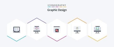 diseño gráfico 25 paquete de iconos planos que incluye aumento. herramienta de diseño computadora. disminuir. éxito vector