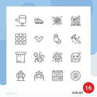 Group of 16 Outlines Signs and Symbols for down web design sign grid pump jack Editable Vector Design Elements