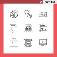 Group of 9 Modern Outlines Set for battery sound typing music heating Editable Vector Design Elements