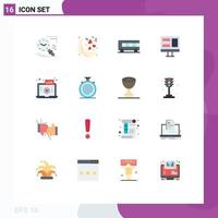 16 User Interface Flat Color Pack of modern Signs and Symbols of laptop video bus live monitor Editable Pack of Creative Vector Design Elements