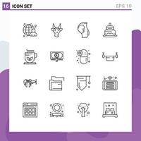 Universal Icon Symbols Group of 16 Modern Outlines of countrey cake skull indian obstetrics Editable Vector Design Elements