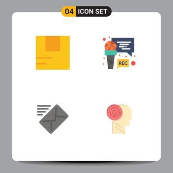 conjunto de iconos planos de interfaz móvil de 4 pictogramas de grabación de transporte de correo de caja enviados elementos de diseño vectorial editables vector