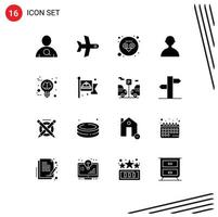 paquete de 16 signos y símbolos de glifos sólidos modernos para medios de impresión web, como elementos de diseño de vectores editables básicos creativos de búho de idea comunista