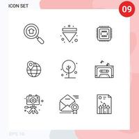 9 User Interface Outline Pack of modern Signs and Symbols of growth farming tech internet map Editable Vector Design Elements