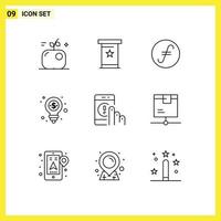 Group of 9 Modern Outlines Set for communication shopping fair coin money bulb Editable Vector Design Elements