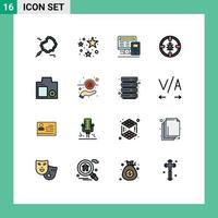 Universal Icon Symbols Group of 16 Modern Flat Color Filled Lines of digital camera education security network Editable Creative Vector Design Elements