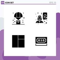 Set of 4 Commercial Solid Glyphs pack for balloon grid parachute power dollar Editable Vector Design Elements