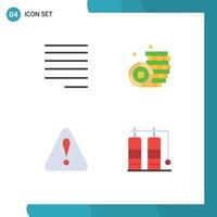 Universal Icon Symbols Group of 4 Modern Flat Icons of align diving coin alert vacation Editable Vector Design Elements