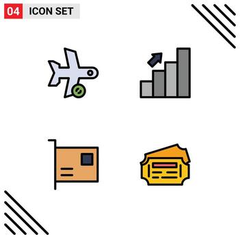 Set of 4 Modern UI Icons Symbols Signs for flight stats transport business computers Editable Vector Design Elements