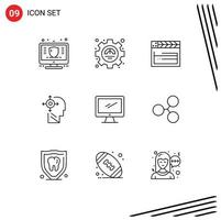 Outline Pack of 9 Universal Symbols of computer yourself productivity transform video Editable Vector Design Elements