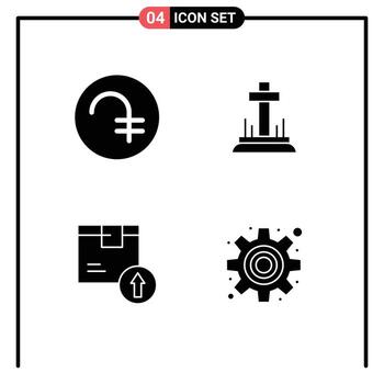 Pictogram Set of 4 Simple Solid Glyphs of dram box currency cross logistic Editable Vector Design Elements