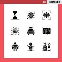 Pictogram Set of 9 Simple Solid Glyphs of online internet eyesight global vision Editable Vector Design Elements